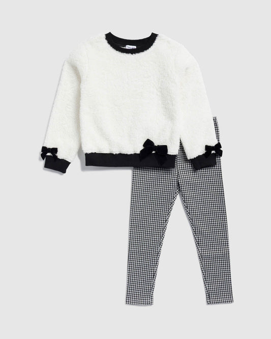 Toddler Girl Houndstooth Legging Set - Soft White