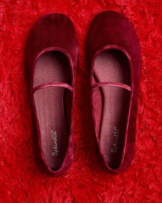 Bella Suede Ballet Flat in Wine - Wine