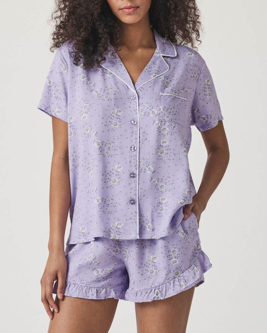 Whisper Floral Notch Collar and Short Sleep Set - Whisper Floral