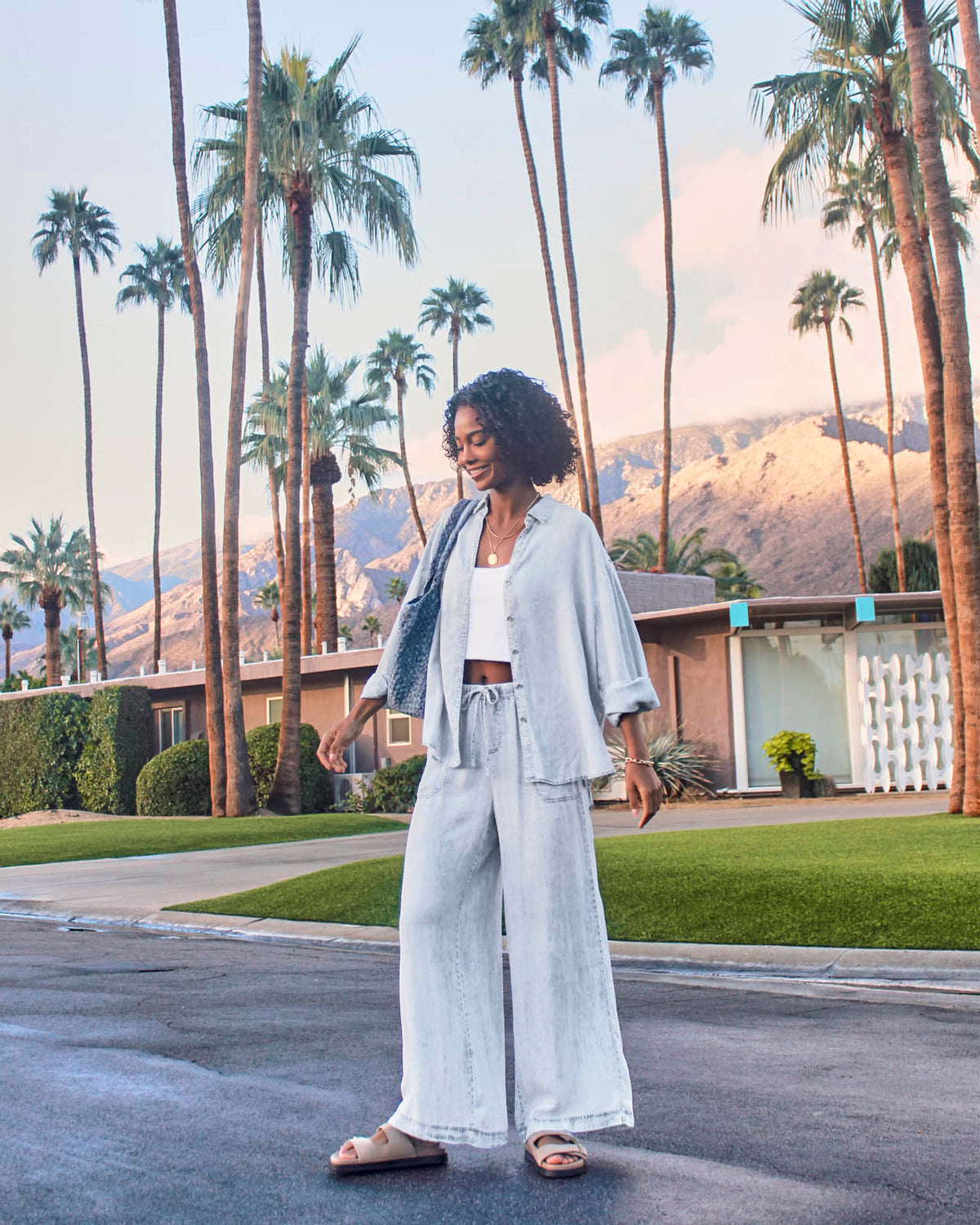 Angie Bleached Indigo Palazzo Pant - Bleached Indigo