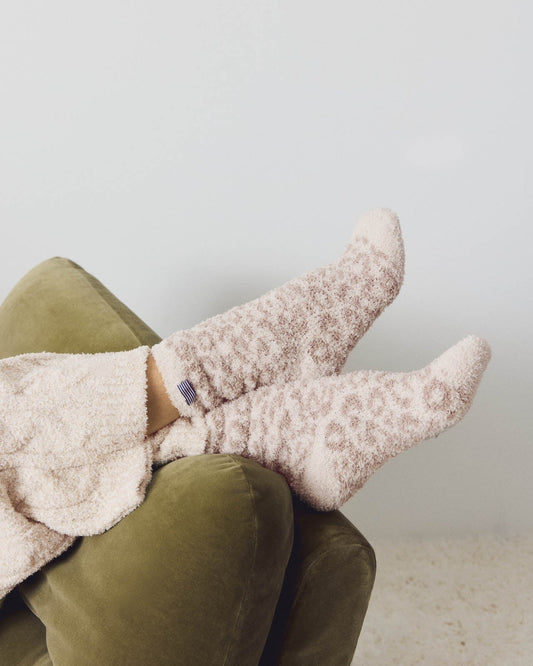 Leopard Cozy Fuzzy Cable Socks - Leopard