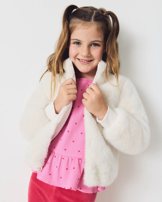 Toddler Girl Fuzzy Faux Fur Jacket - Soft White