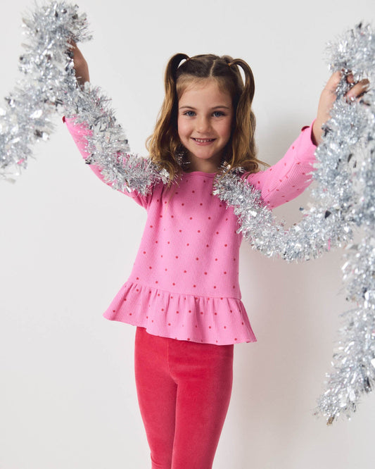 Toddler Girl Playful Polka Dot Long Sleeve Set - Frosted Pink