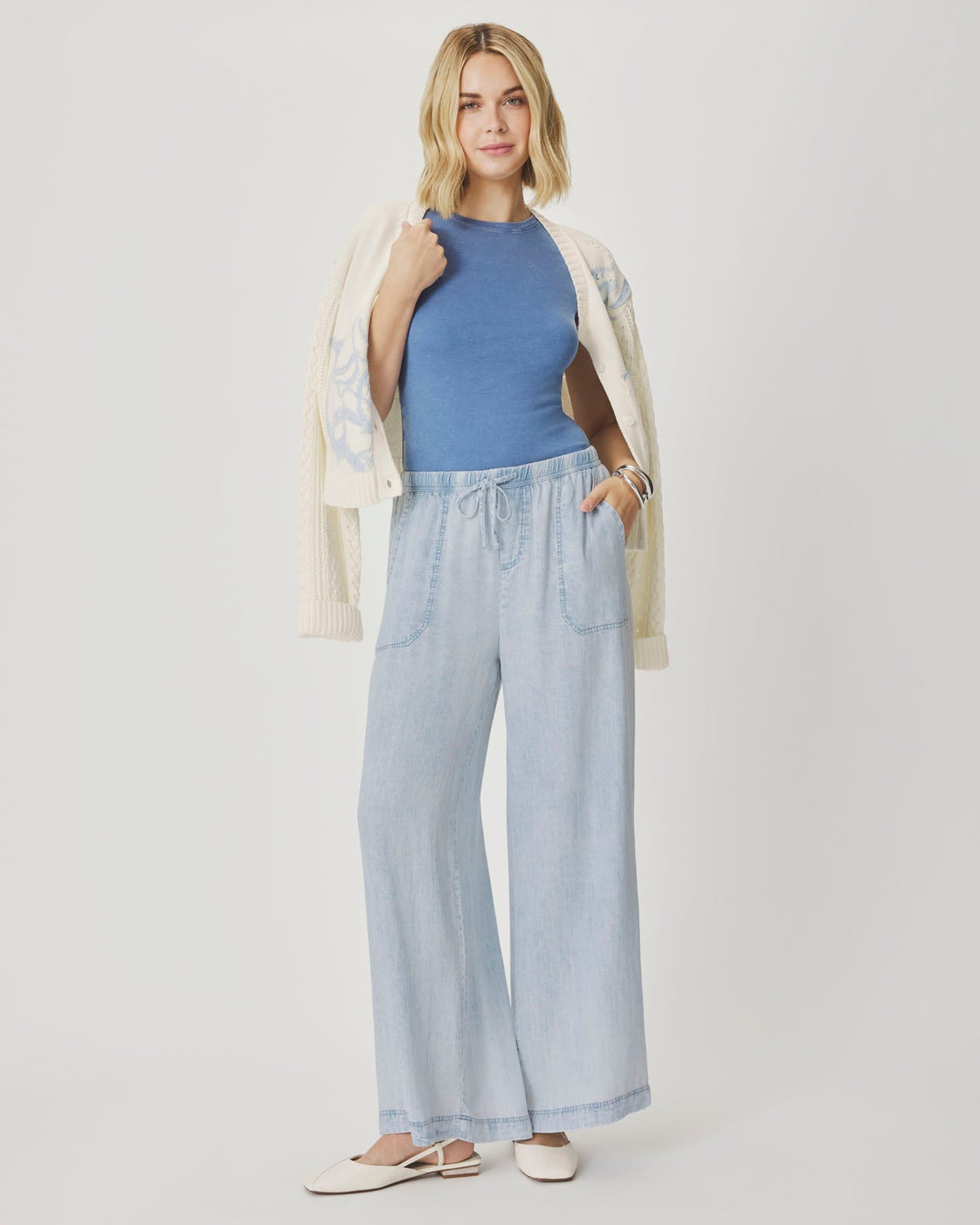 Angie Bleached Indigo Palazzo Pant - Bleached Indigo