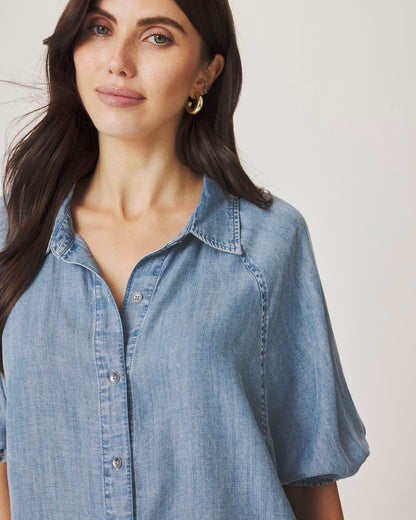 Talia Indigo Puff Sleeve Top - Indigo