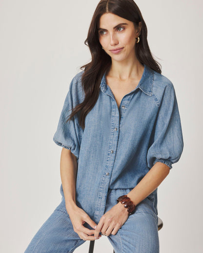 Talia Indigo Puff Sleeve Top - Indigo