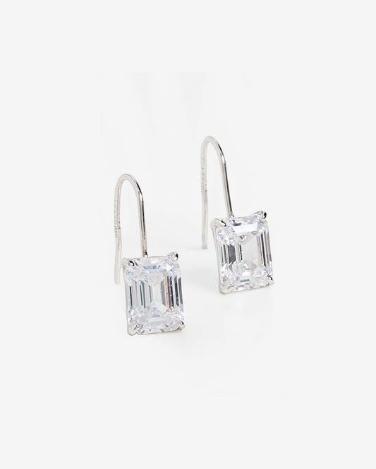 Shashi Emerald Baguette French Hook Earring - Silver