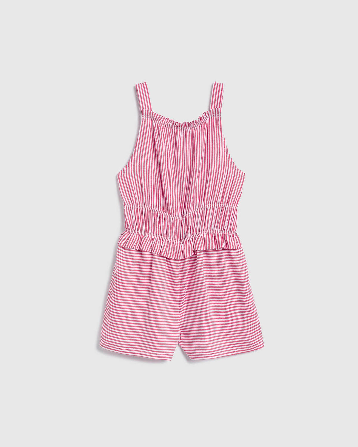Girls Pinstripe Romper - White/Cherry