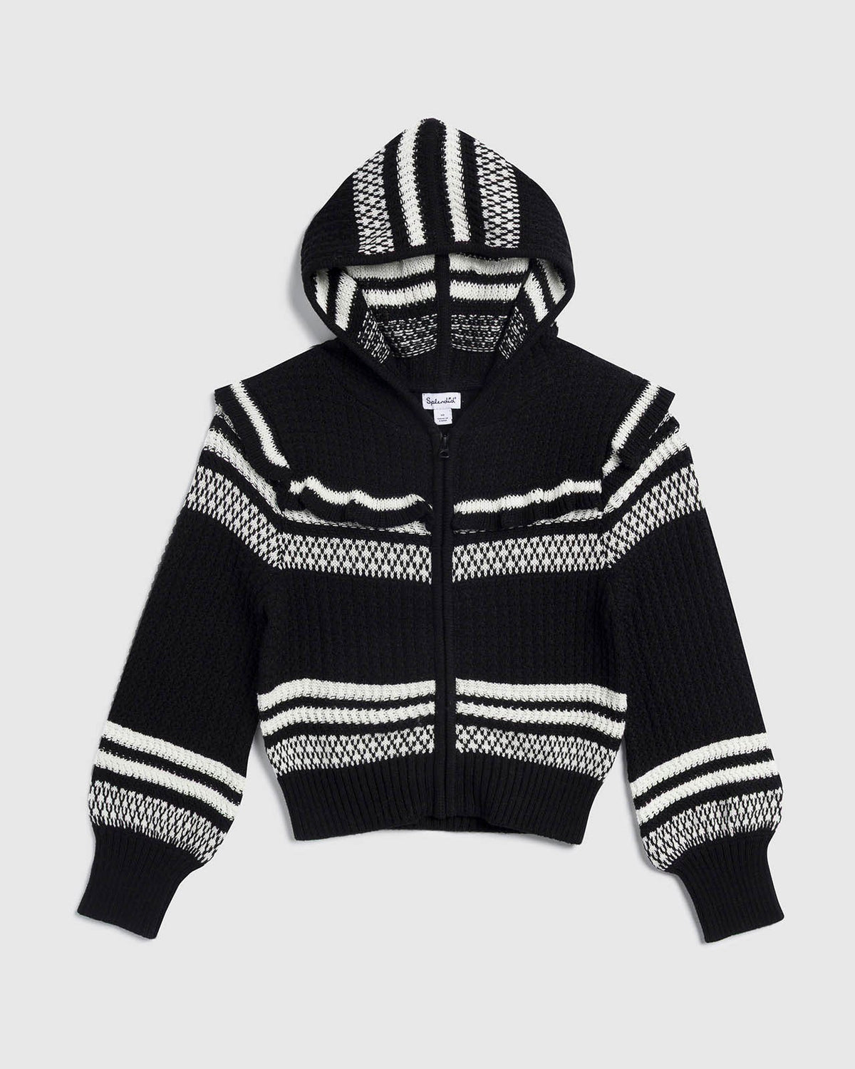 Girls Ruffle Sweater - Jet Stream/Black