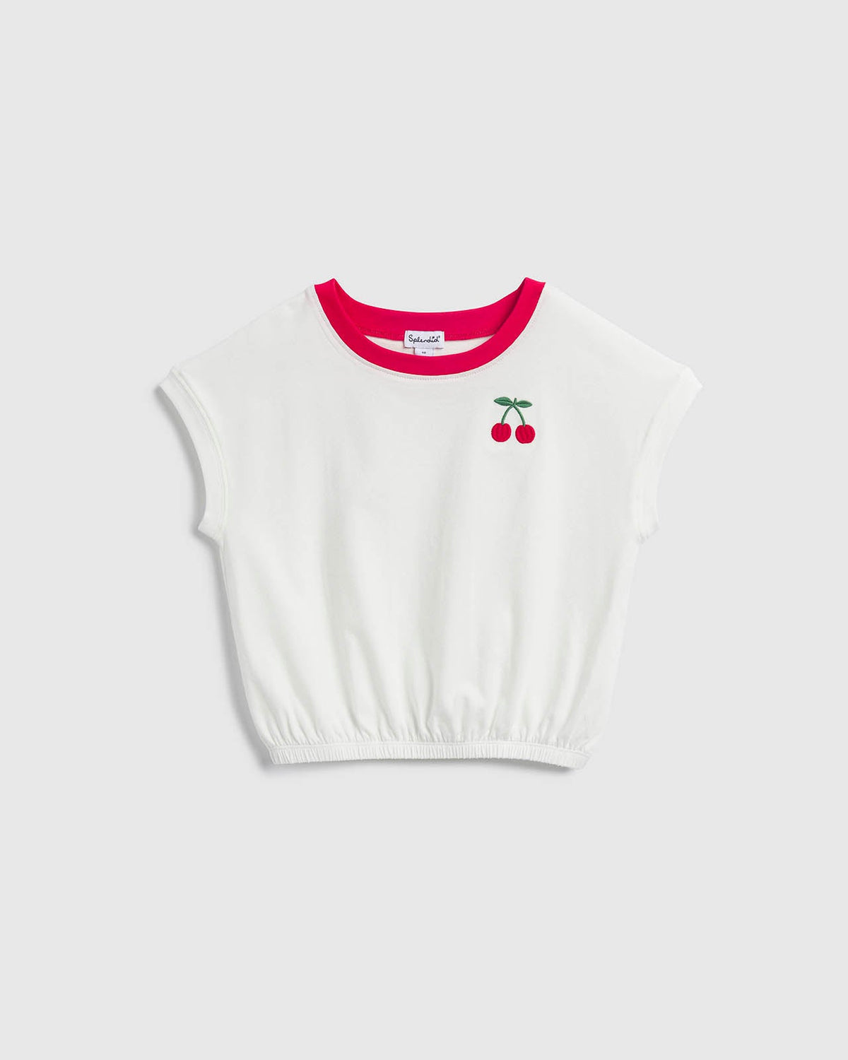 Girls Cherry Cinched Crewneck Top - White