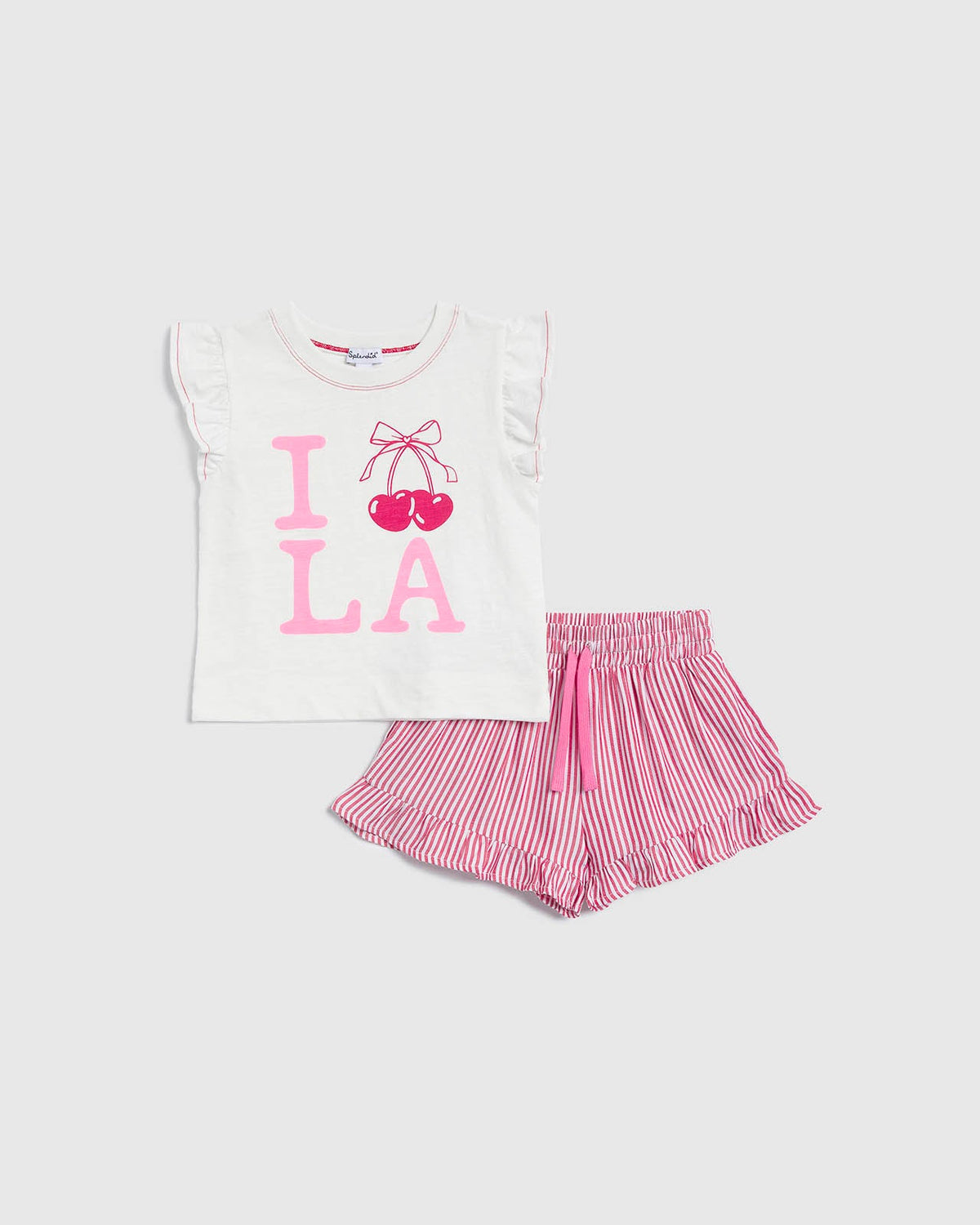 Toddler Girl Cherry Short Sleeve Set - White