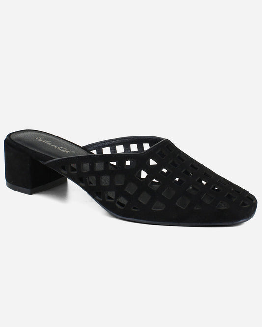 Ria Suede Mule in Black - Black