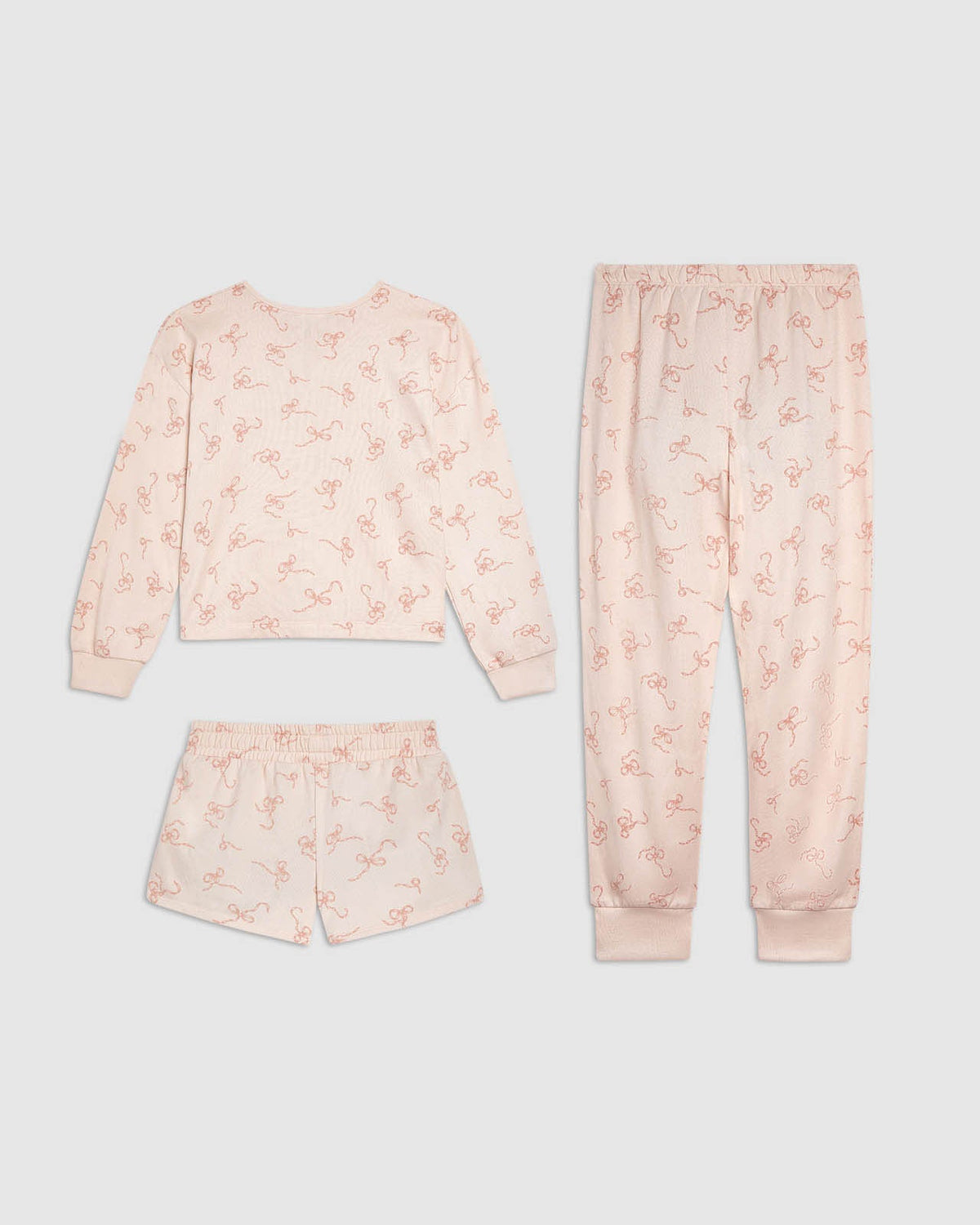Girls Cafe Creme Bows 3-Piece Brushed Jersey PJ Set - Cafe Creme Bows