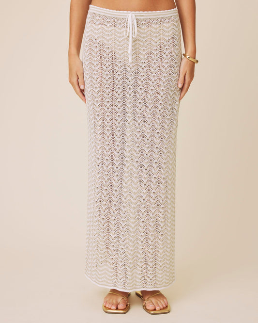 Eleni Stripe Sweater Skirt - White/Light Fawn