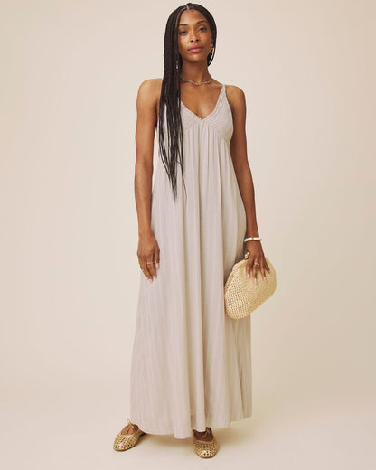 Bianca Maxi Dress - Light Fawn/White