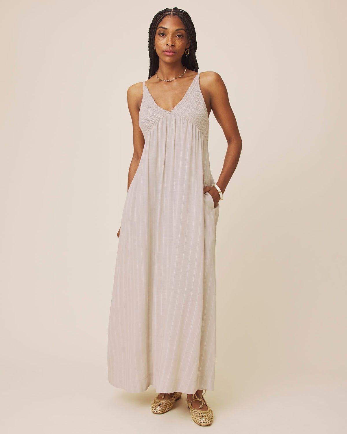 Bianca Maxi Dress - Light Fawn/White