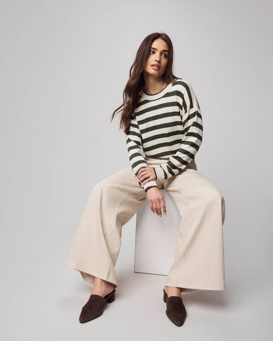Georgie Cashblend Stripe Pullover Sweater - Pale Oak Heather/Green Multi