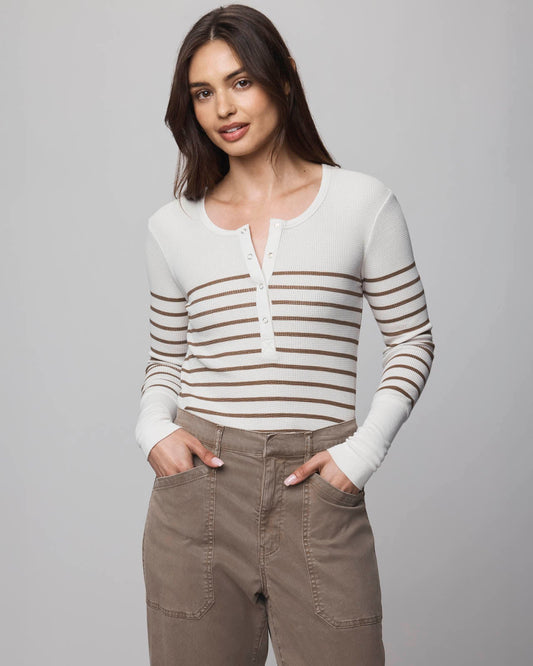 Thermal Forever Stripe Henley - Pale Oak Heather/Soft Chocolate