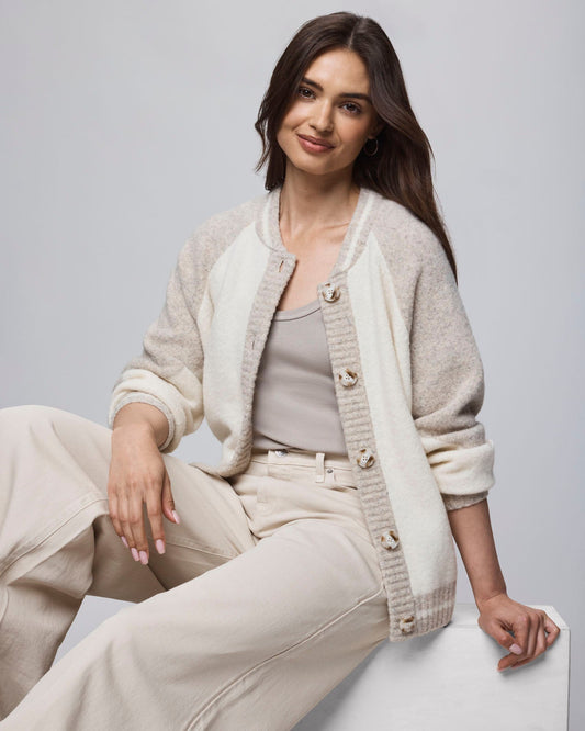 Rhodes Varsity Shacket - Neutral Color Block