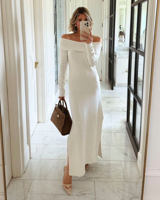 Splendid x @Cellajaneblog Off-the-Shoulder Sweater Dress - Snow