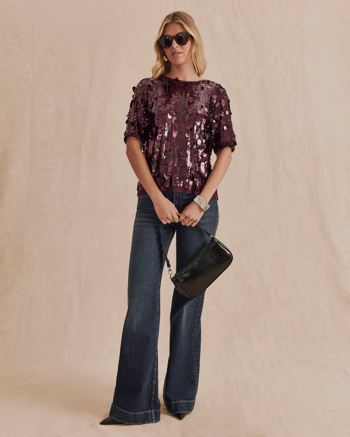 Breland Sequin Top - Merlot