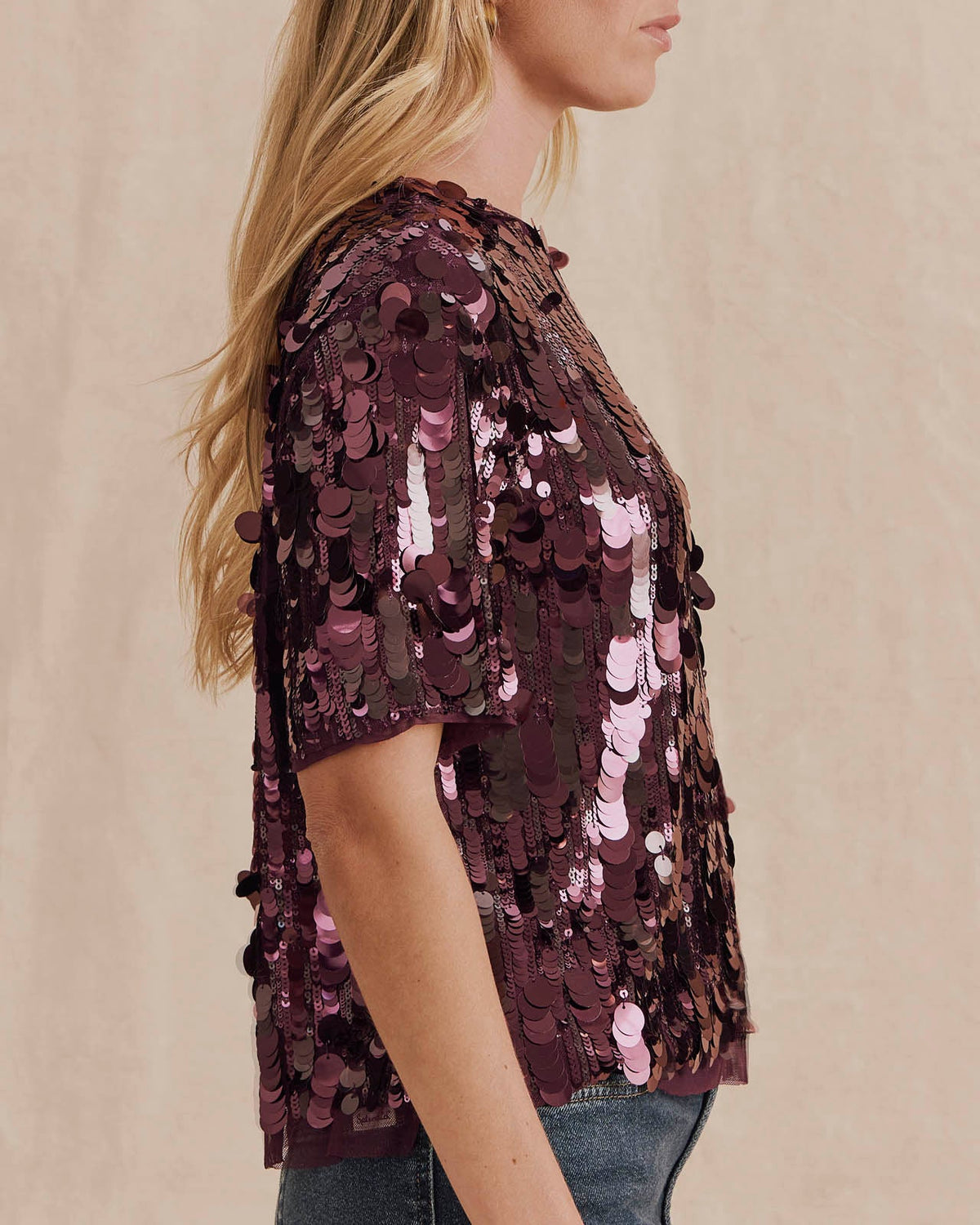 Breland Sequin Top - Merlot