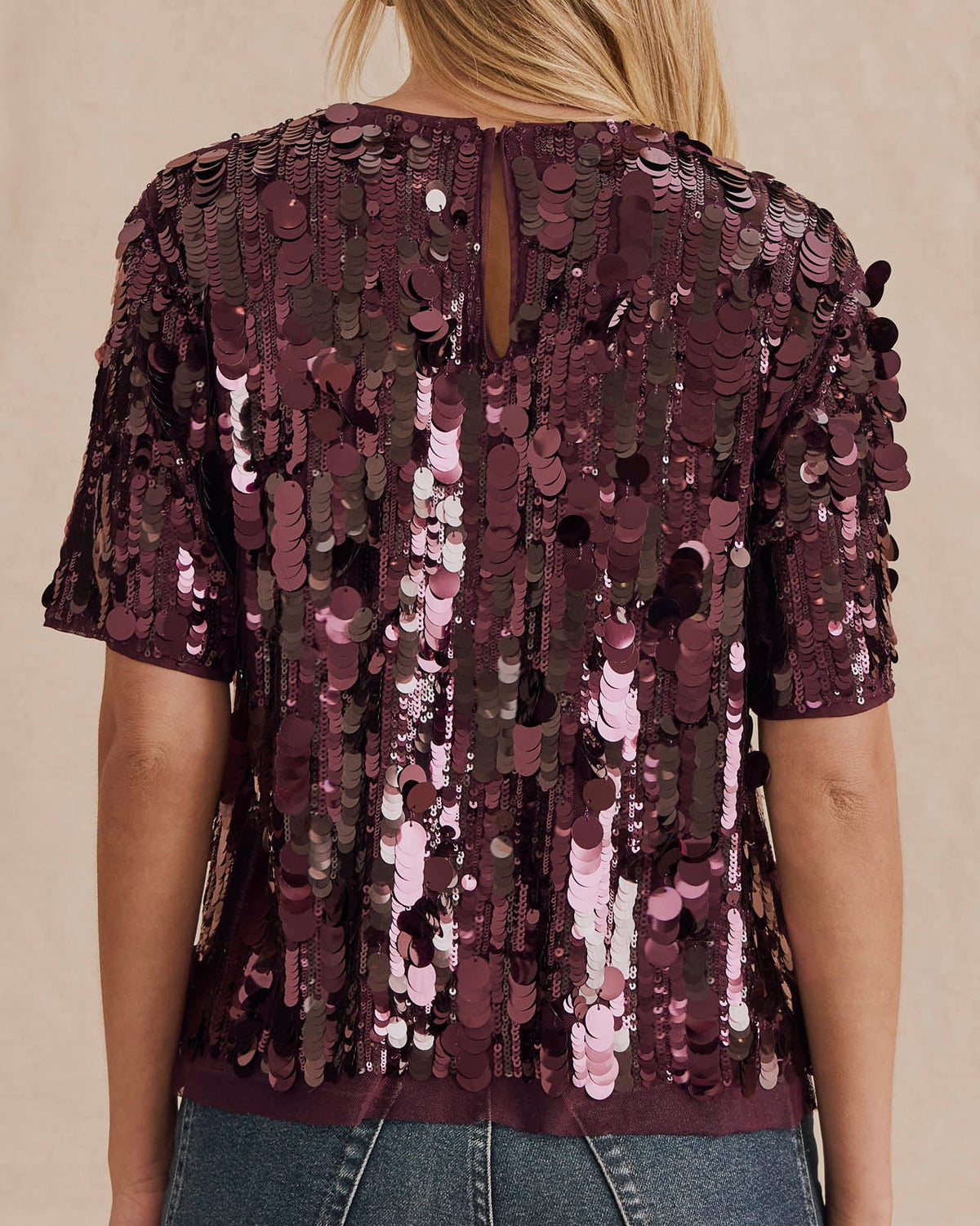 Breland Sequin Top - Merlot