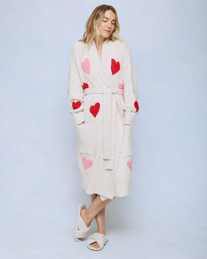 Oat Heather/Multi-Heart Pomona Fuzzy Robe - Oat Heather/Multi Heart