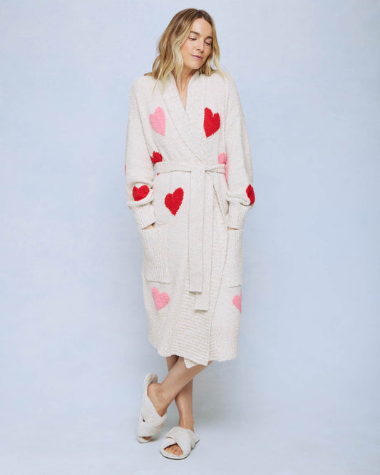 Oat Heather/Multi-Heart Pomona Fuzzy Robe - Oat Heather/Multi Heart