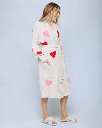 Oat Heather/Multi-Heart Pomona Fuzzy Robe - Oat Heather/Multi Heart