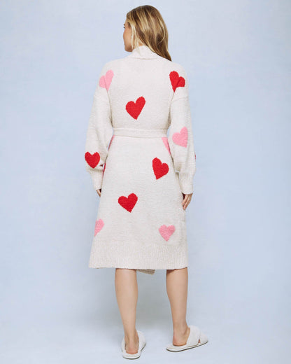 Oat Heather/Multi-Heart Pomona Fuzzy Robe - Oat Heather/Multi Heart