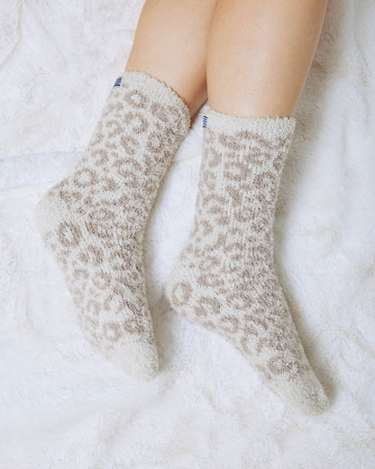 Leopard Cozy Fuzzy Cable Socks - Leopard