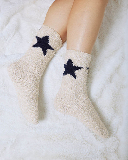 Navy Star Fuzzy Yarn Socks - Navy Star Toss