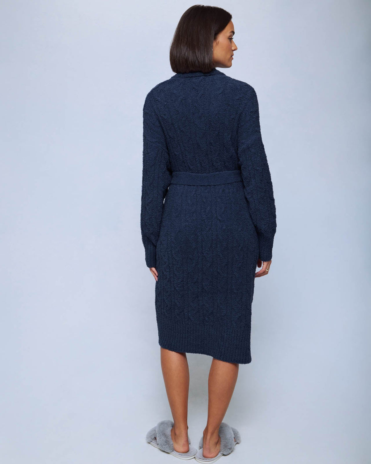 Navy Cozy Fuzzy PJ Cable Robe - Navy