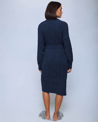 Navy Cozy Fuzzy PJ Cable Robe - Navy