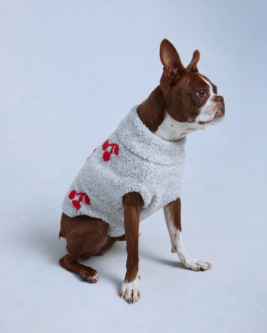 Heather Gray/Red Cherry Fuzzy Pet Sweater - Heather Grey/Red Cherry