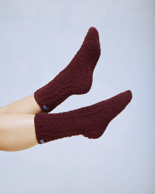 Merlot Cozy Fuzzy Cable Socks - Merlot