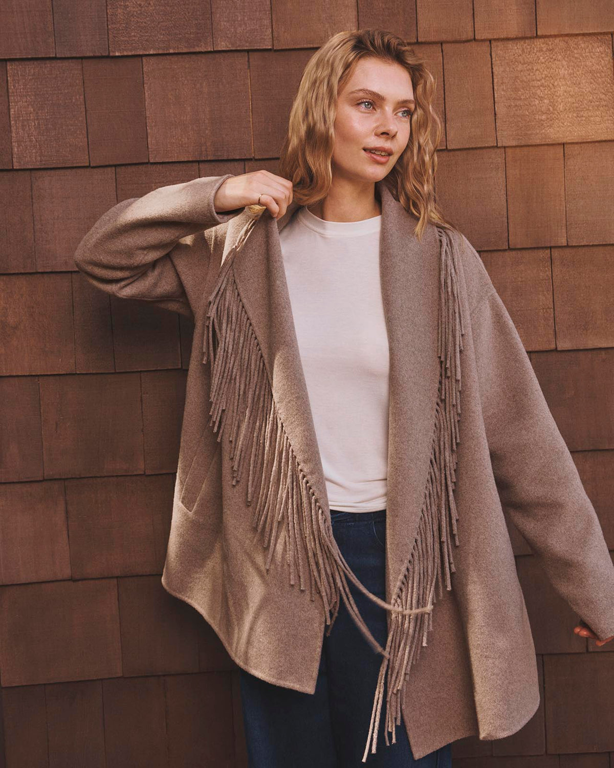 Sandra Fringe Jacket - Taupe Grey