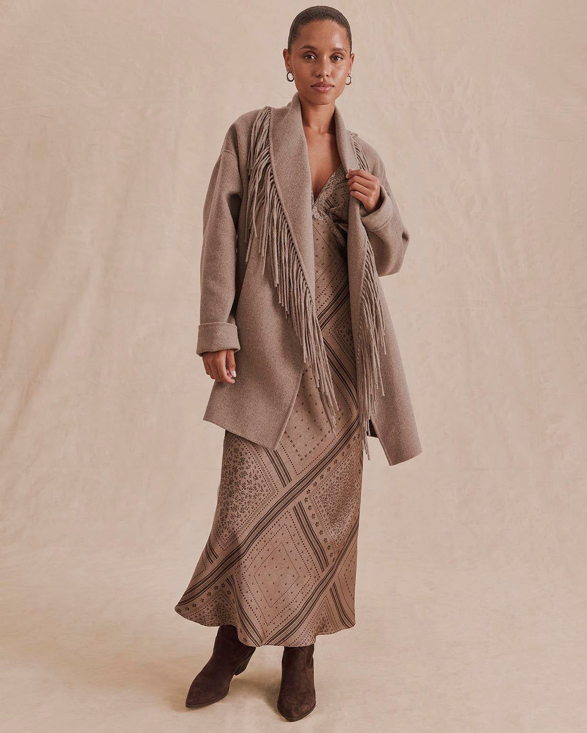 Sandra Fringe Jacket - Taupe Grey