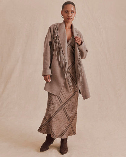 Sandra Fringe Jacket - Taupe Grey