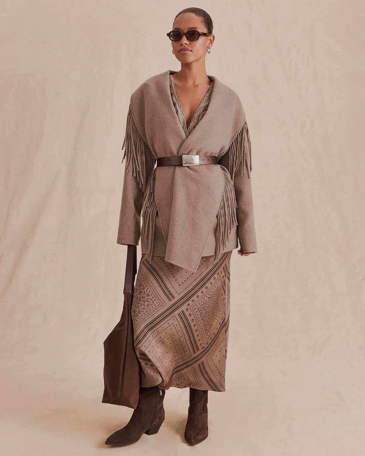 Sandra Fringe Jacket - Taupe Grey