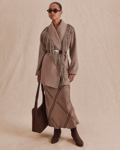 Sandra Fringe Jacket - Taupe Grey