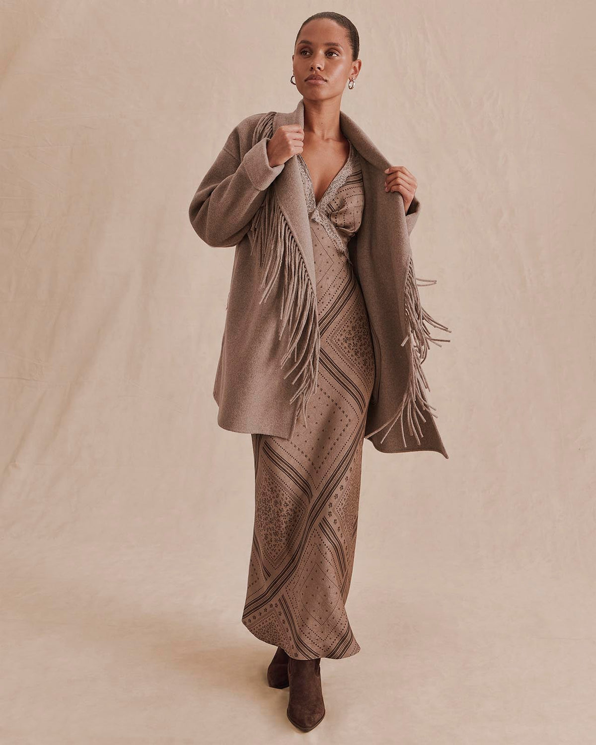 Sandra Fringe Jacket - Taupe Grey