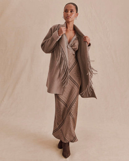 Sandra Fringe Jacket - Taupe Grey