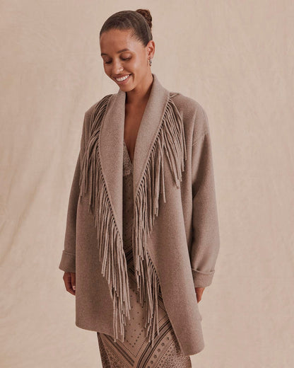 Sandra Fringe Jacket - Taupe Grey