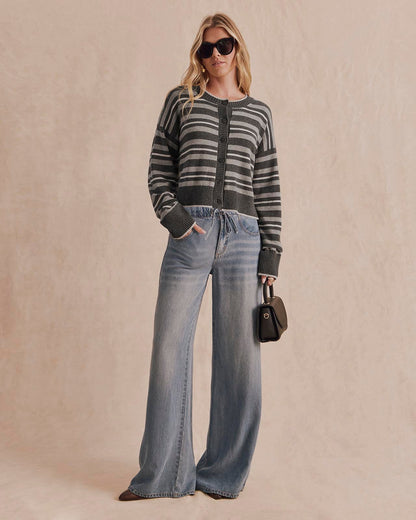 Haven Stripe Cardigan - Heather Charcoal Multi Stripe