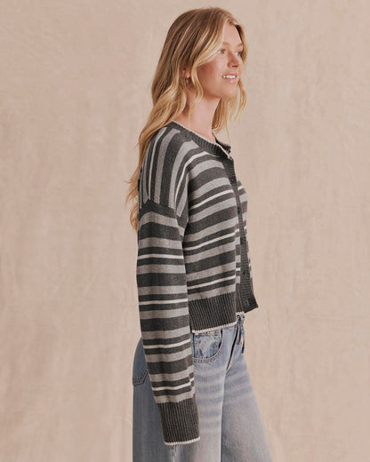 Haven Stripe Cardigan - Heather Charcoal Multi Stripe