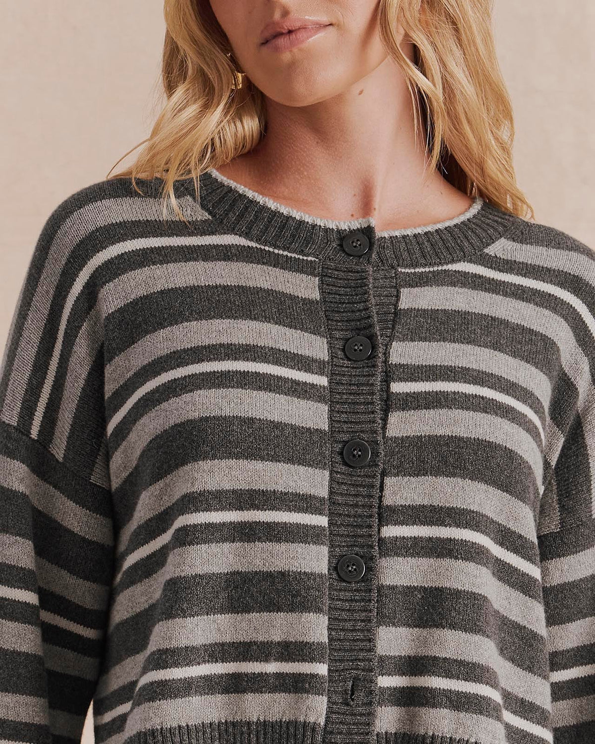 Haven Stripe Cardigan - Heather Charcoal Multi Stripe