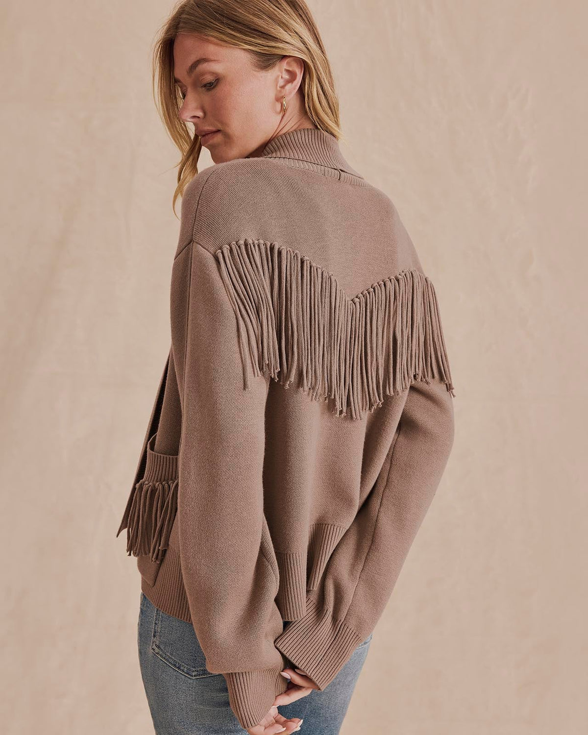 Willow Fringe Cardigan - Taupe Grey
