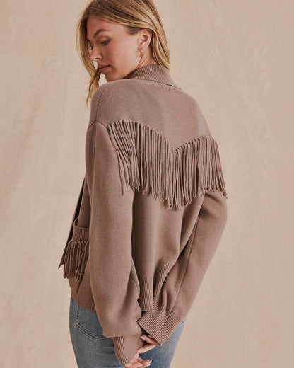 Willow Fringe Cardigan - Taupe Grey